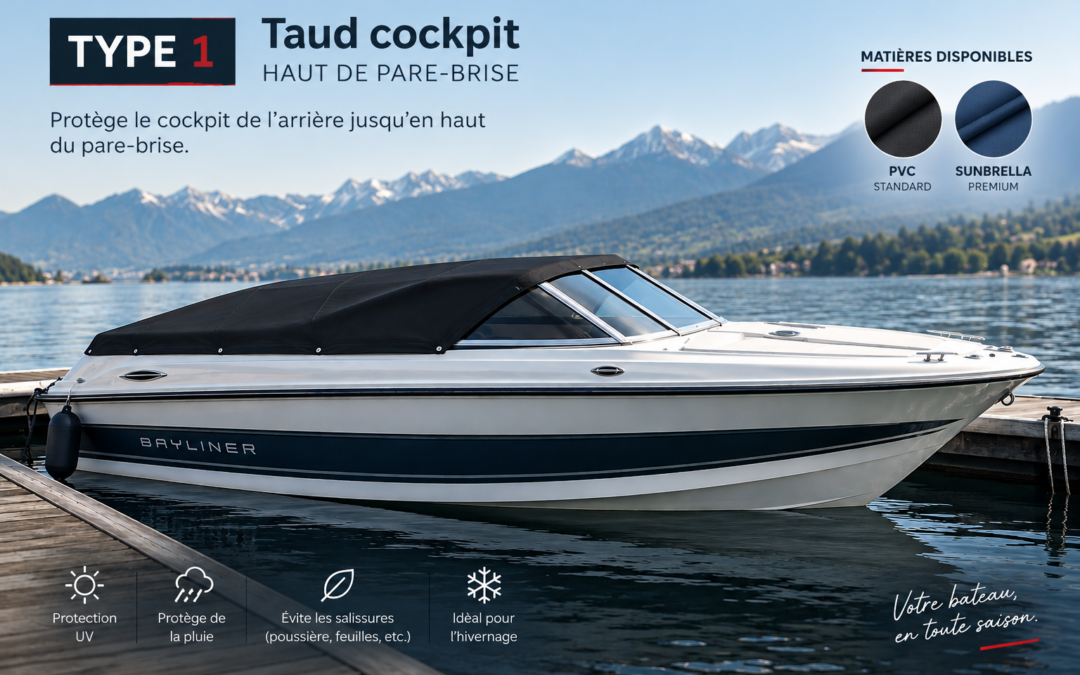 Taud cockpit haut de pare-brise sur mesure : la bâche idéale pour protéger son bateau en saison