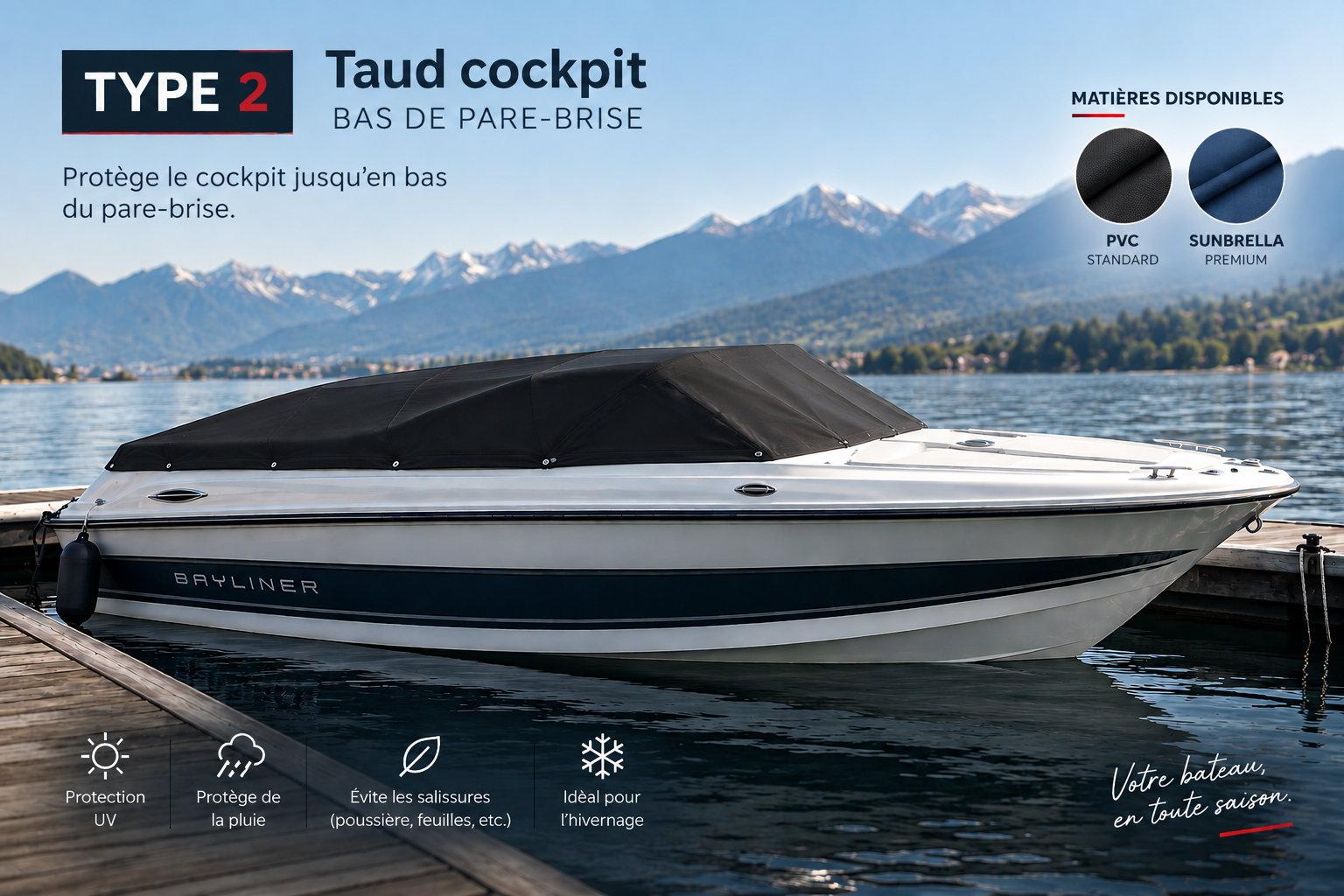 Taud cockpit bas de pare-brise sur mesure : la protection polyvalente pour votre bateau